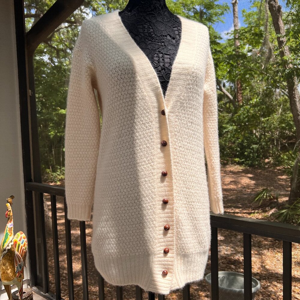 Jenni Kayne Cream Long Button Cardigan Sweater